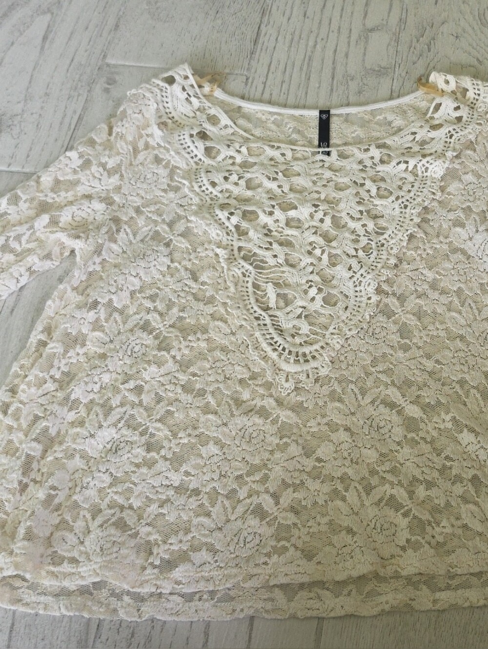 Love Culture Cream Lace Crochet Yoke Top